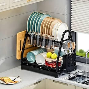 Escorredor Aço Inox Preto Organizador De Louças Com Bandeja