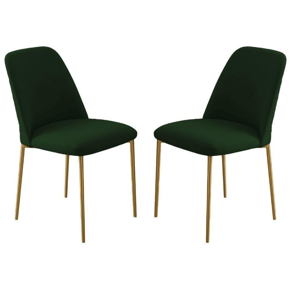 Conjunto 2 Cadeiras Londres Veludo Verde Escuro Metal Dourado