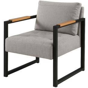 Poltrona Decorativa Ipanema Linho Cinza Escuro Metal Preto
