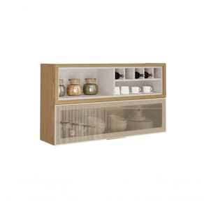 Armário Aéreo 120cm 1 Porta Horizontal Vidro E Nicho Adega New Porto - Itatiaia Freijó-off White