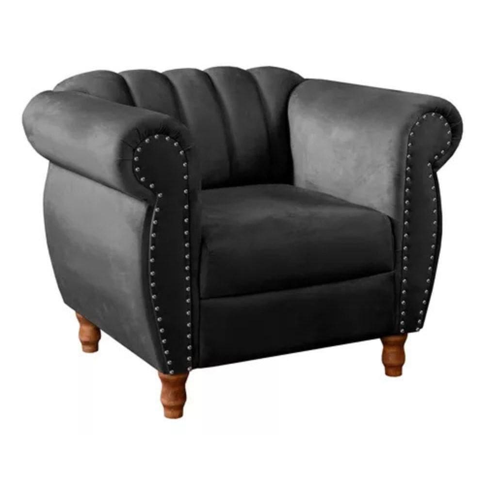 Poltrona Chesterfield Realeza Vintage Retrô Veludo Preto