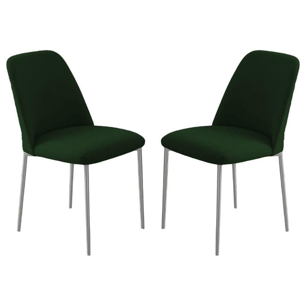 Conjunto 2 Cadeiras Londres Veludo Verde Escuro Metal Champanhe