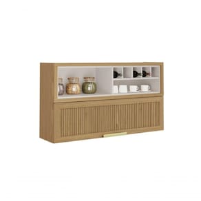 Armário Aéreo De Cozinha 120cm 1 Porta Horizontal Canelada E Nicho Adega New Porto - Itatiaia Freijó-off White