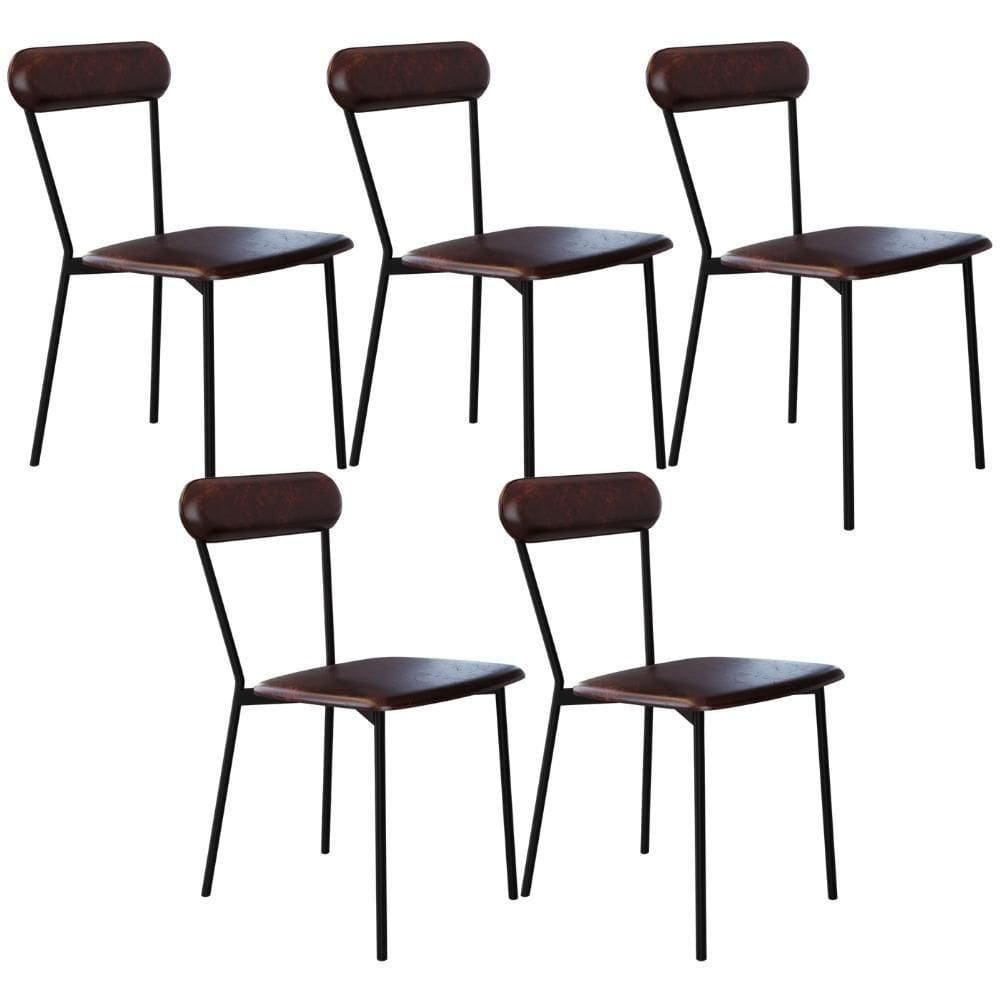 Kit 05 Cadeiras Estofada Para Sala De Jantar Liora Preto C01 Courino Café - Lyam Decor