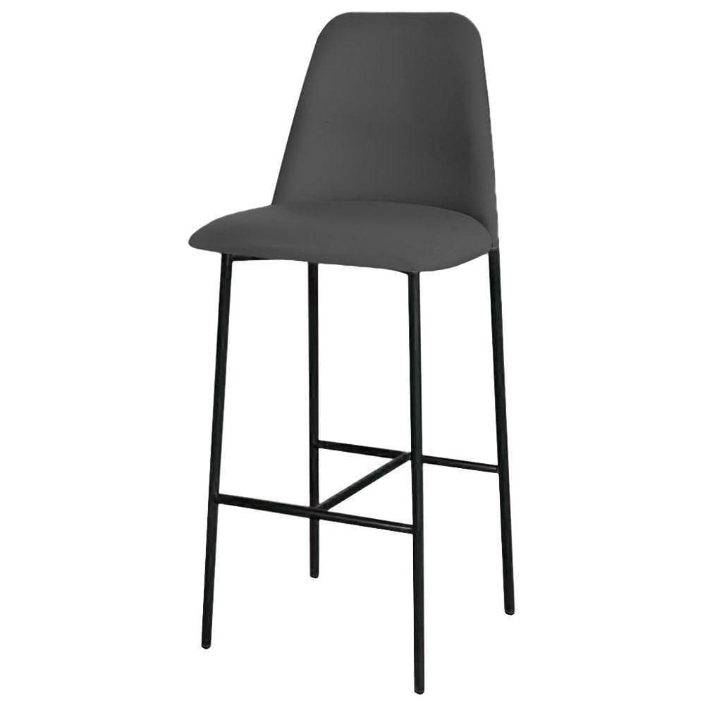 Banqueta Turquia Veludo Cinza Em Metal Preto