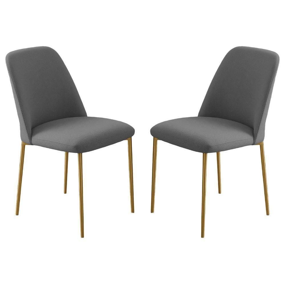 Conjunto 2 Cadeiras Londres Linho Cinza Escuro Metal Dourado