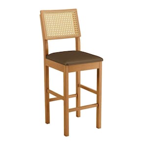 Banqueta Jade 03 Madeira Maciça Jcm Encosto Rattan Veludo Marrom