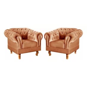 Kit 2 Poltronas Chesterfield Dom Pedro Vintage Retrô Capitonê Veludo Terracota