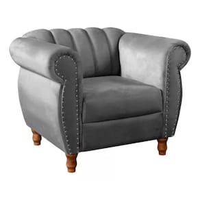 Poltrona Chesterfield Realeza Vintage Retrô Suede Cinza Grafite