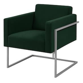 Poltrona Decorativa Bélgica Veludo Verde Escuro Metal Champanhe