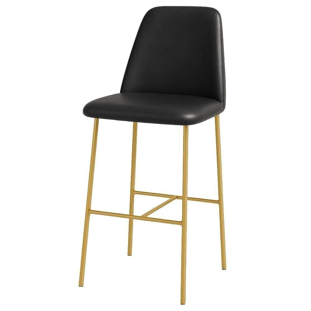Banqueta Turquia Couro Preto Em Metal Dourado