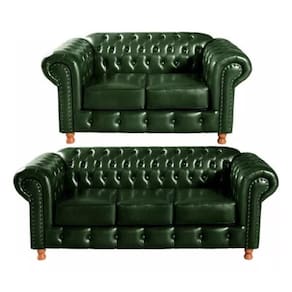 Conjunto Sofás 2 E 3 Lugares Chesterfield Luís Xv Vintage Retrô Capitonê Couro Verde