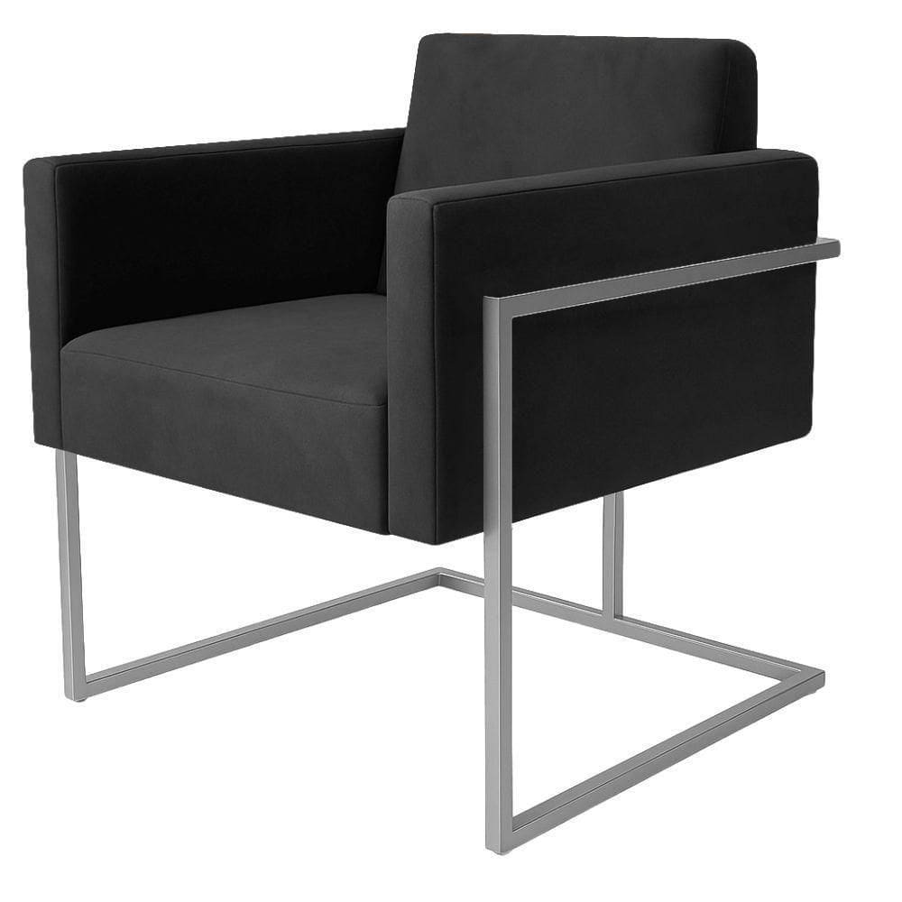 Poltrona Decorativa Bélgica Veludo Cinza Metal Champanhe