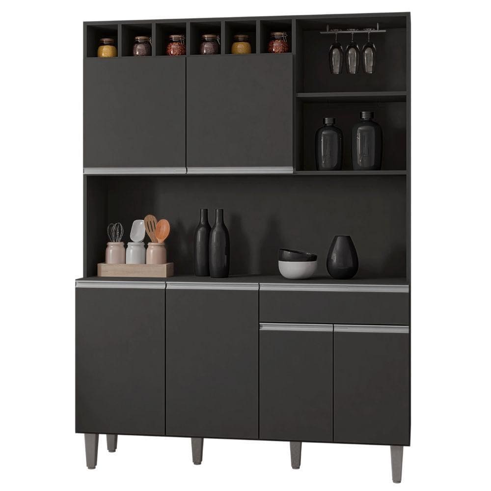 Kit Armário Cozinha Compacta Alice 6 Portas Cinza Ajl