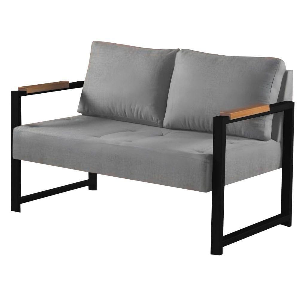 Sofá 2 Lugares Ipanema Linho Cinza Escuro Metal Preto