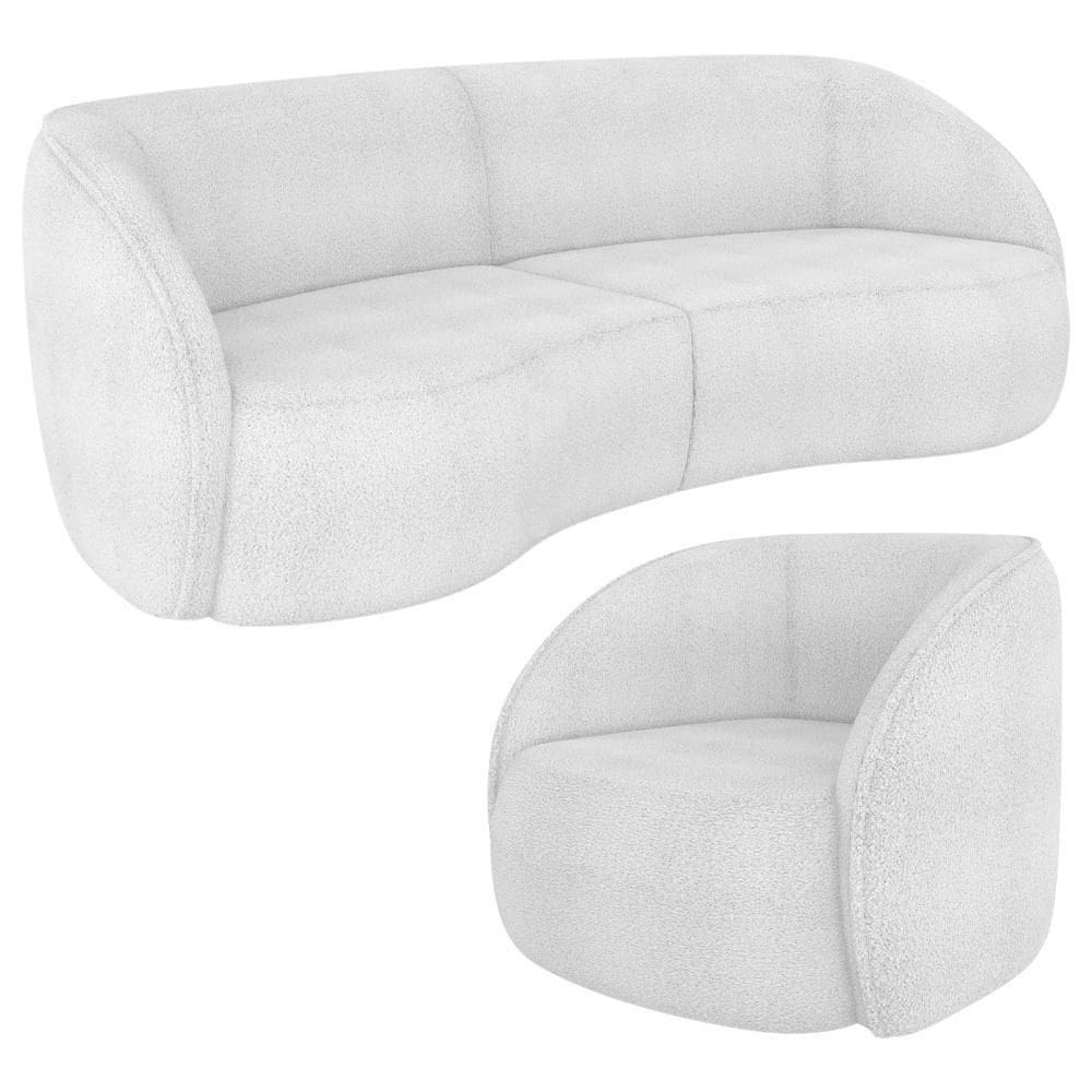 Kit Sofá 4 Lugares Eron 318cm Com Poltrona Giratória Angelina M03 Bouclê Branco - Lyam Decor