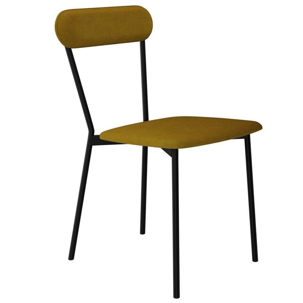 Cadeira Estofada Para Sala De Jantar Liora Preto C01 Linho Mostarda - Lyam Decor