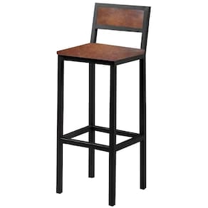 Banqueta Florença Couro Caramelo Em Metal Preto