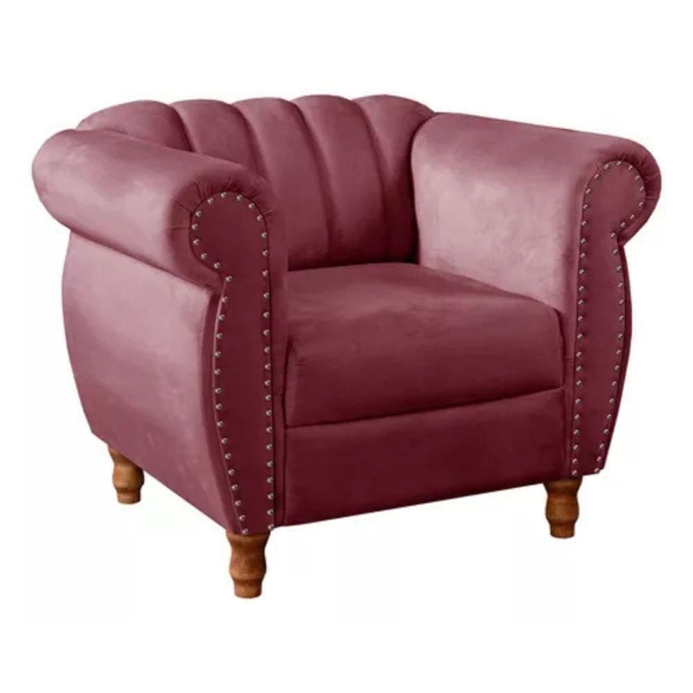 Poltrona Chesterfield Realeza Vintage Retrô Suede Bordô