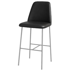 Banqueta Turquia Couro Preto Em Metal Champanhe