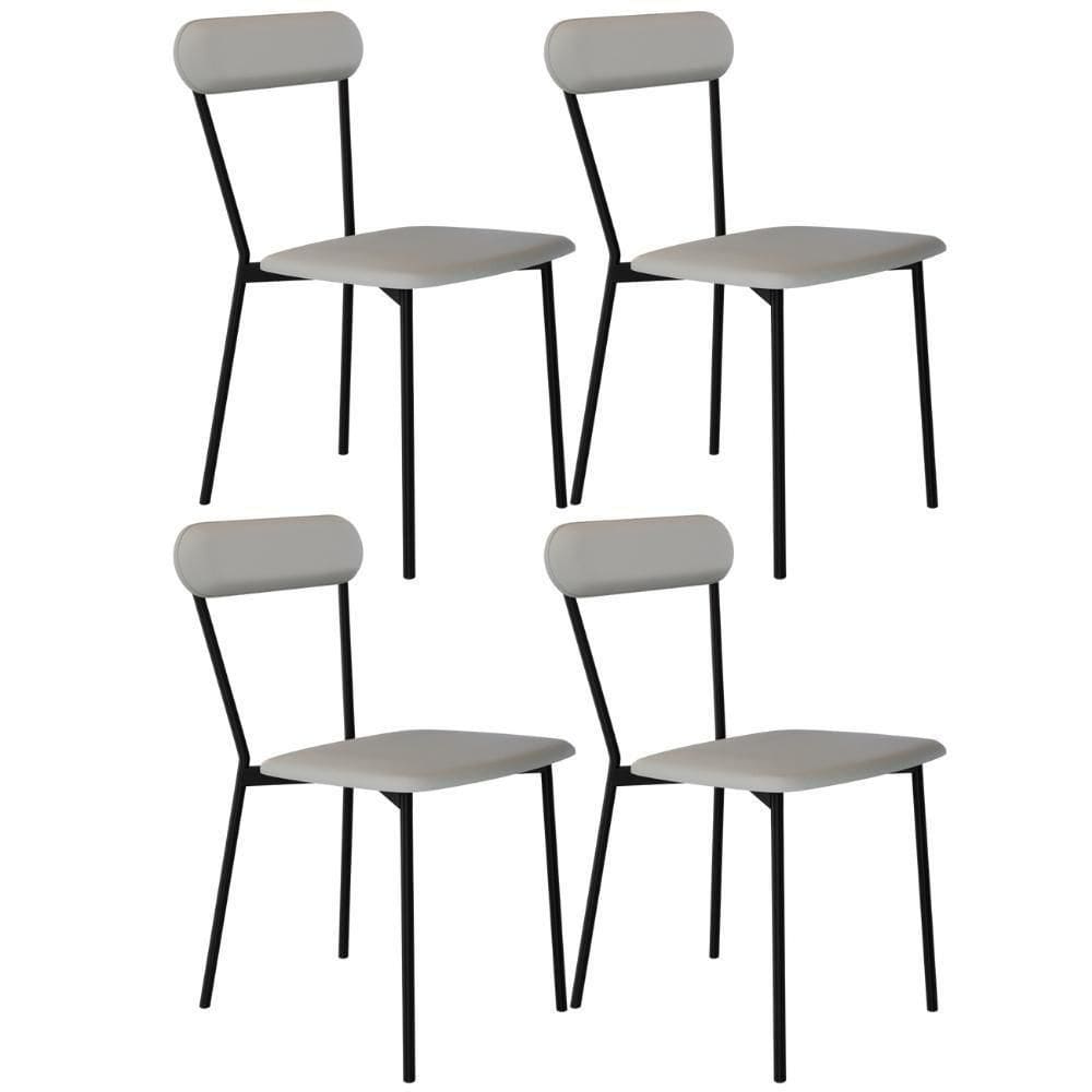 Kit 04 Cadeiras Estofada Para Sala De Jantar Liora Preto C01 Courino Off White - Lyam Decor