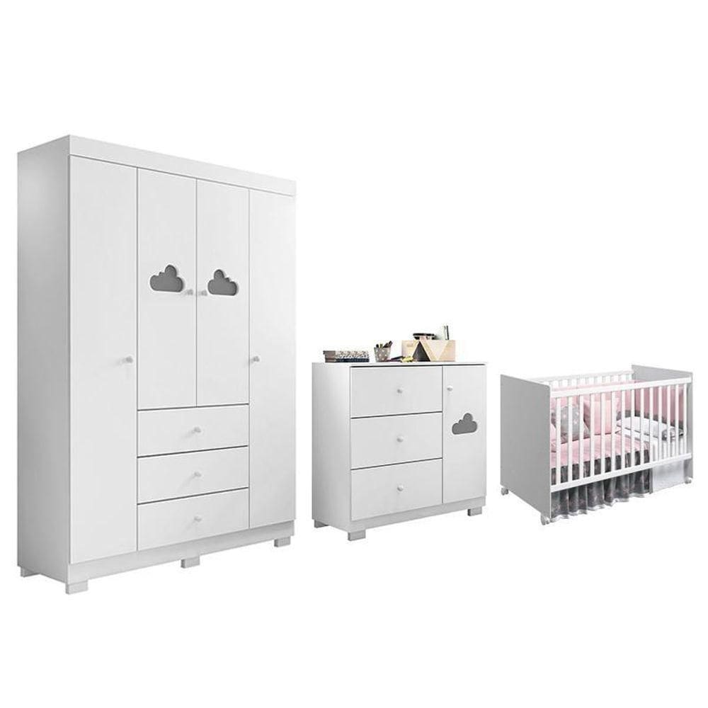 Dormitório Infantil Ane Guarda Roupa, Cômoda E Berço Mel Branco - Phoenix Baby Branco