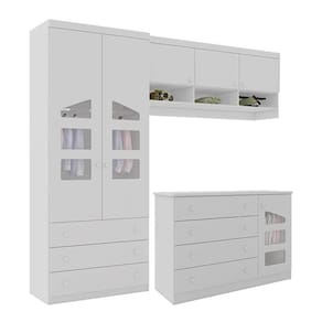 Quarto Modulado Infantil Eloisa Guarda Roupa 2 Portas, Ponte Aérea E Cômoda Branco - Phoenix Baby Branco