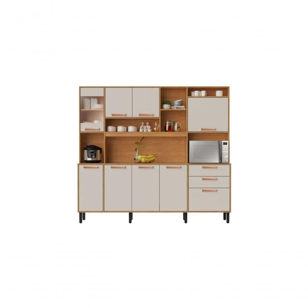 Cozinha Compacta 8 Portas 3 Gavetas 7 Nichos Nápoles Itatiaia Cinamomo-off White
