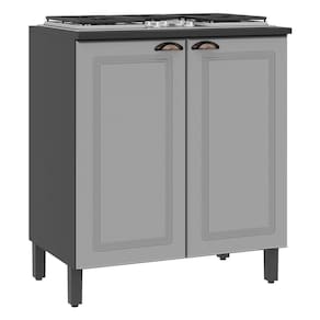 Balcão De Cozinha Cooktop Firenze 80cm 2 Portas Chumbo-titânio Com Tampo Mdf - Indékes Chumbo-titânio