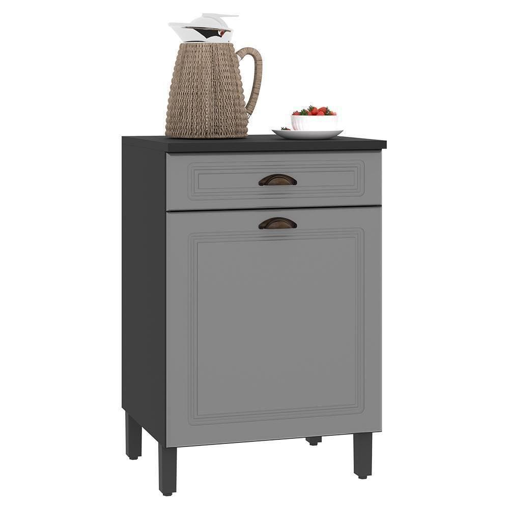 Balcão De Cozinha Firenze 60cm 1 Porta E 1 Gaveta Chumbo-titânio Com Tampo Mdf - Indékes Chumbo-titânio