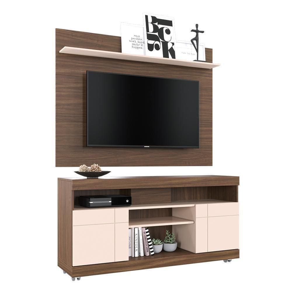 Rack Bancada Yara Com Painel Maia Nogueira Real-off White Para Até 55? - Colibri Nogueira Real-off White