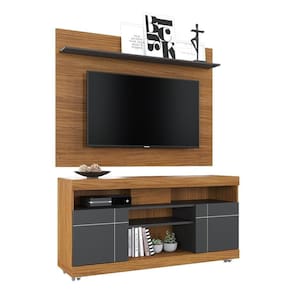 Rack Bancada Yara Com Painel Maia Noce Milano-preto Fosco Para Até 55? - Colibri Noce Milano-preto Fosco