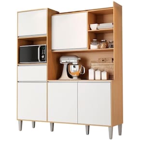 Kit Armário Cozinha Compacta Isabel 5 Portas Amendoa Branco Ajl