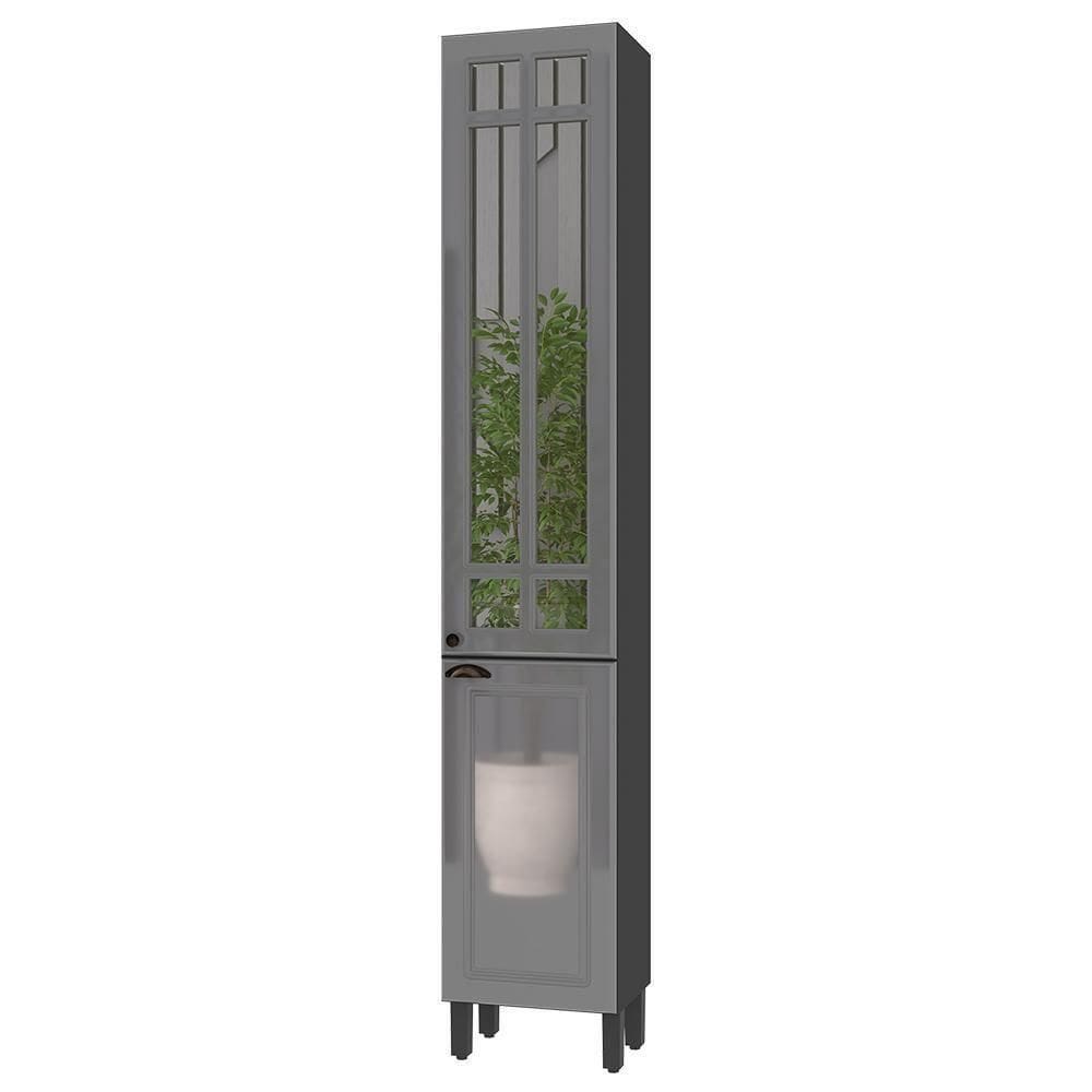 Paneleiro Firenze 40cm 2 Portas Chumbo-titânio Com Vidro Reflecta - Indékes Chumbo-titânio