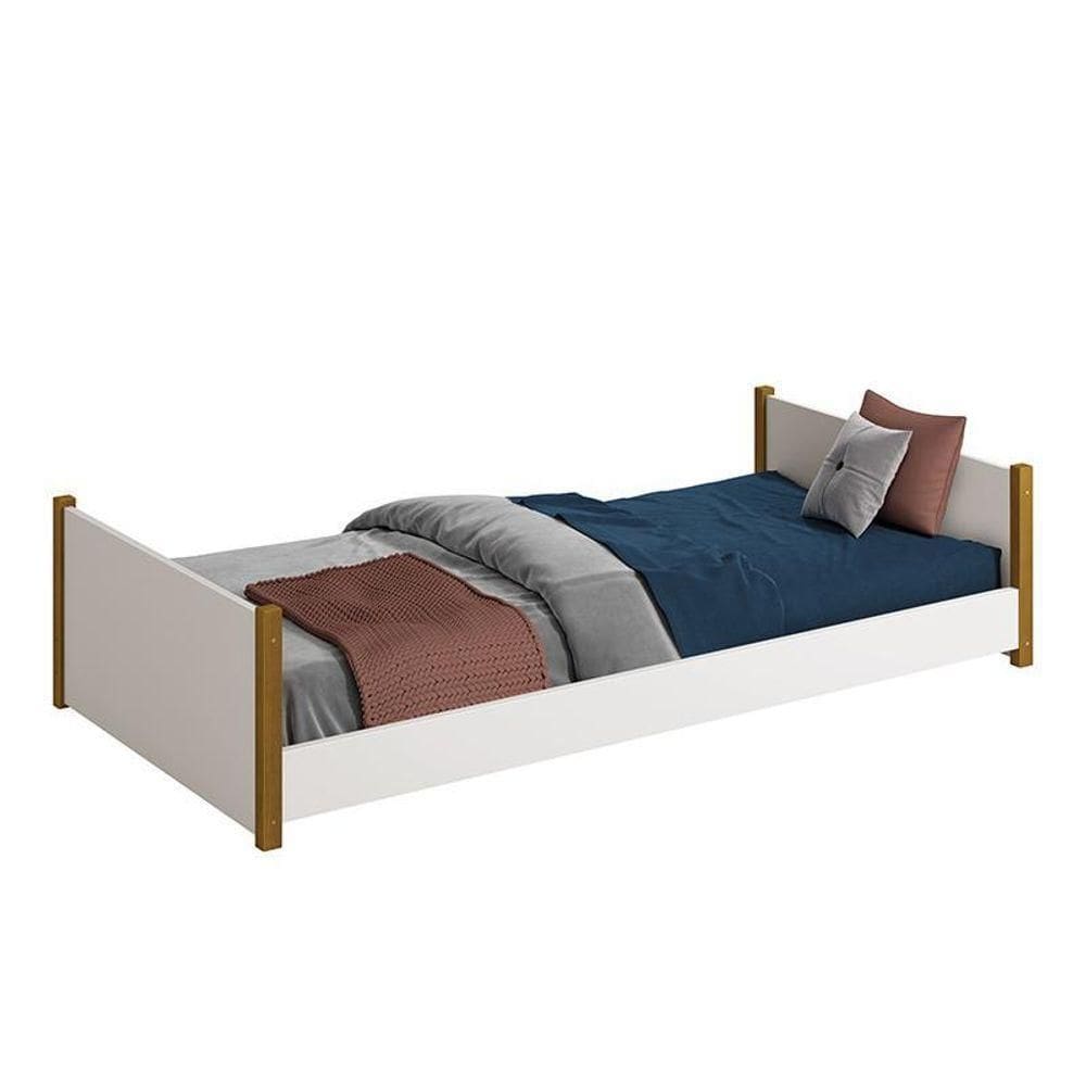 Cama Evolutiva 2 Em 1 Ravi Branco Fosco Pés Amadeirado Com Colchão D20 - Reller Móveis Branco Fosco