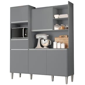 Kit Armário Cozinha Compacta Isabel 5 Portas Cinza Ajl