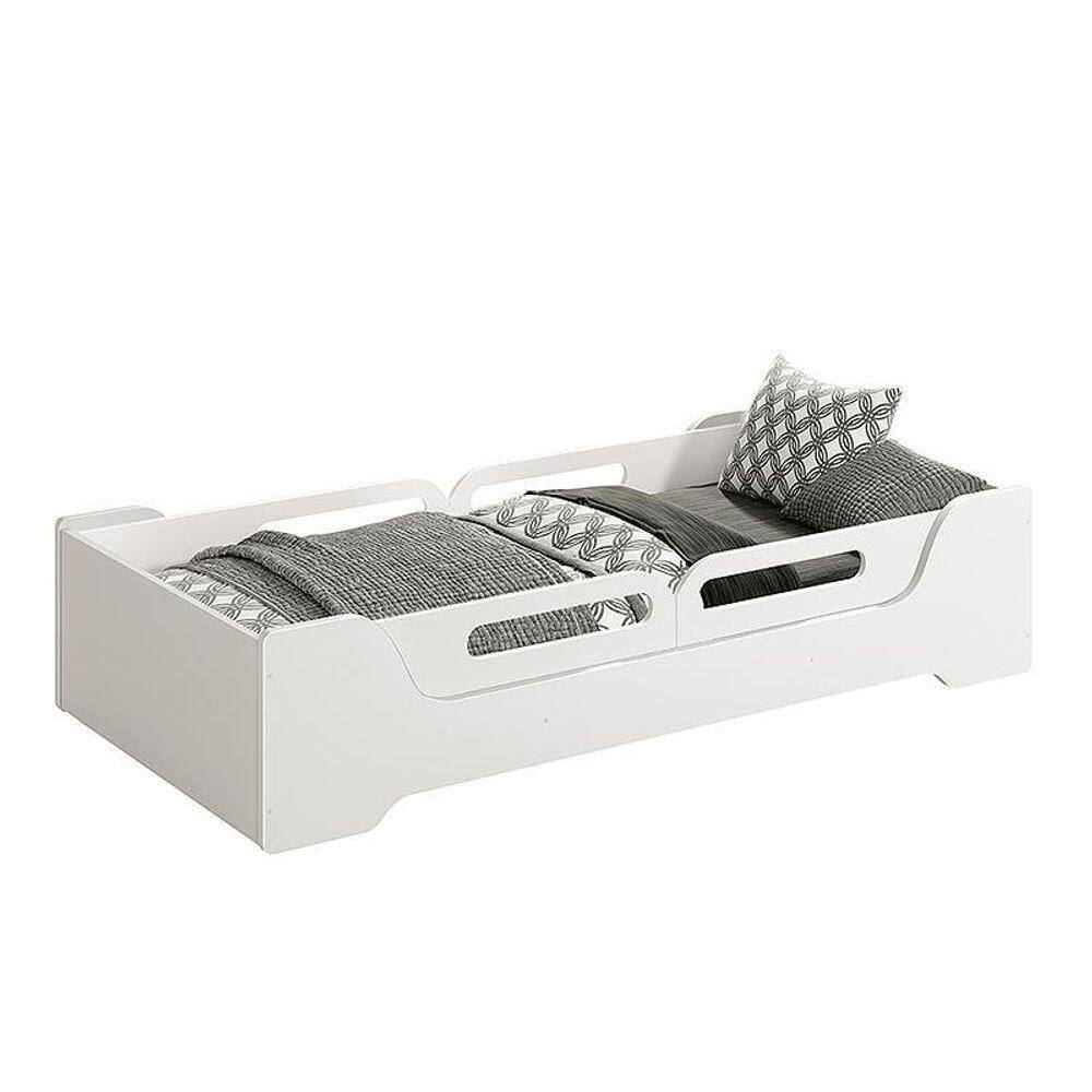 Cama Evolutiva Zaki Branco Fosco Com 2 Kits Proteção Lateral Usinada E Colchão D20 - Reller Móveis Branco Fosco