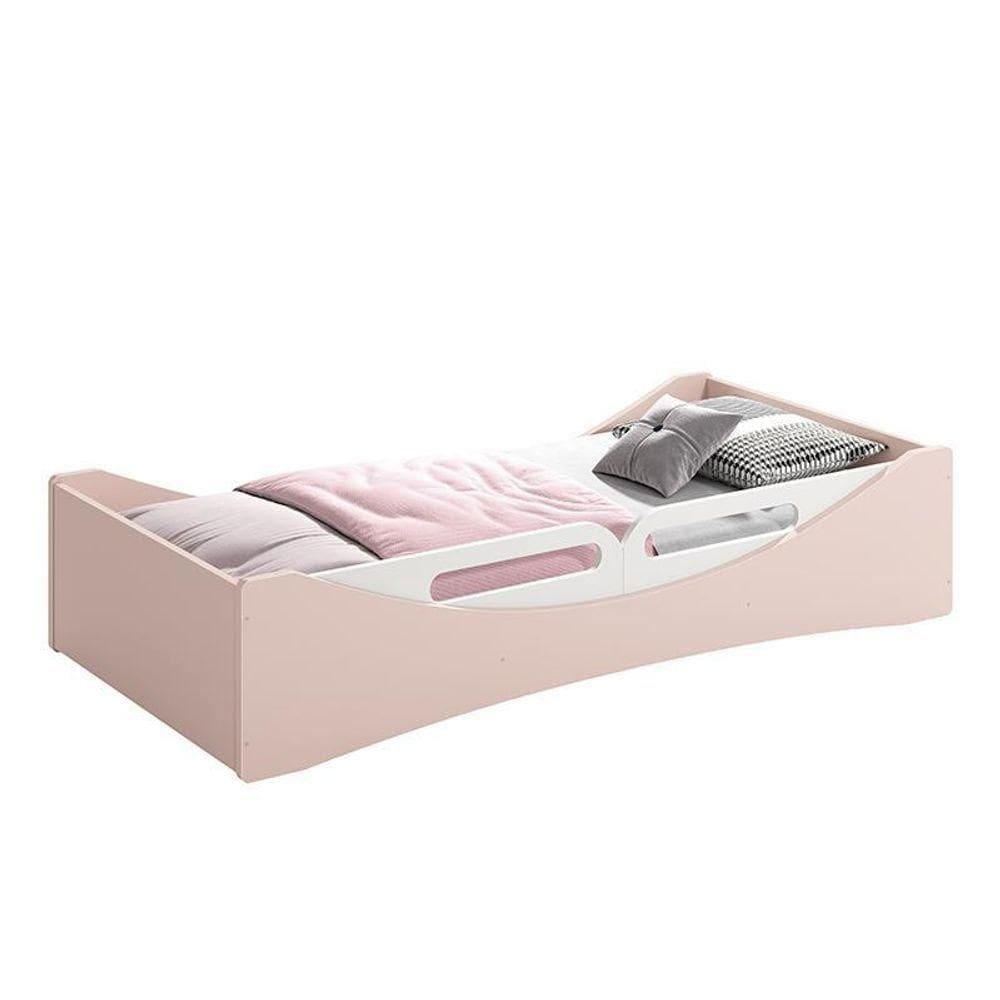 Cama Evolutiva Luna Rosa Fosco, Proteção Lateral Usinada E Colchão D33 - Reller Móveis Rosa Fosco
