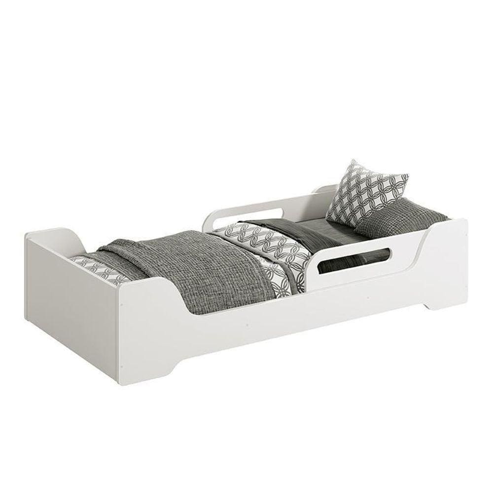 Cama Evolutiva Zaki Branco Fosco, Proteção Lateral Usinada E Colchão D20 - Reller Móveis Branco Fosco