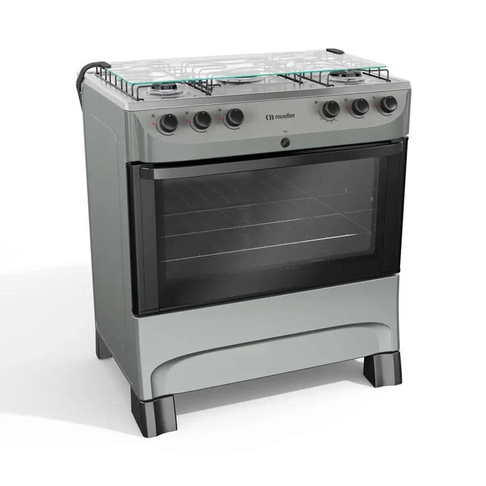 Fogão 5 Bocas a Gás Mueller com Acendimento Automático e Forno 81,6L Titânio Bivolt - MFI5BB
