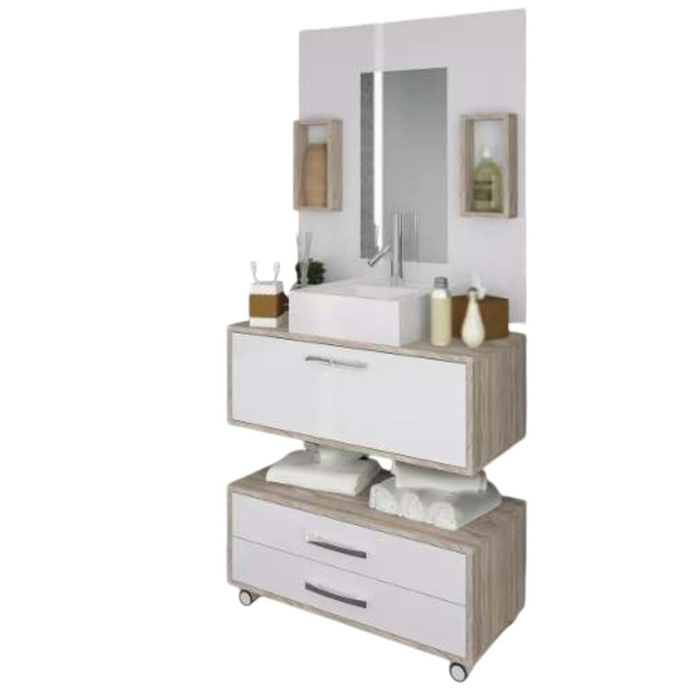 Gabinete para Banheiro 80cm com Painel Class em MDF Cor Marrom/Branco - Arte Cas