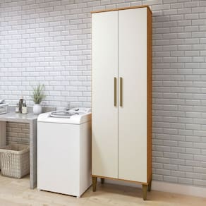 Armário Multiuso Recife 2 Portas 5 Prateleiras Natural/Off White - Kaiki Móveis