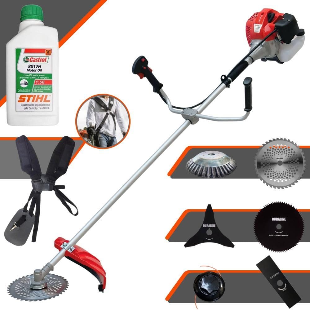 Roçadeira Anmax CG430P 43cc Com Carretel e Lâmina Facão + Lâmina 3 Pontas + Lâmina 40 Dentes + Lâmina 80 Dentes + Escova de Aço + ÓLEO STIHL 2T