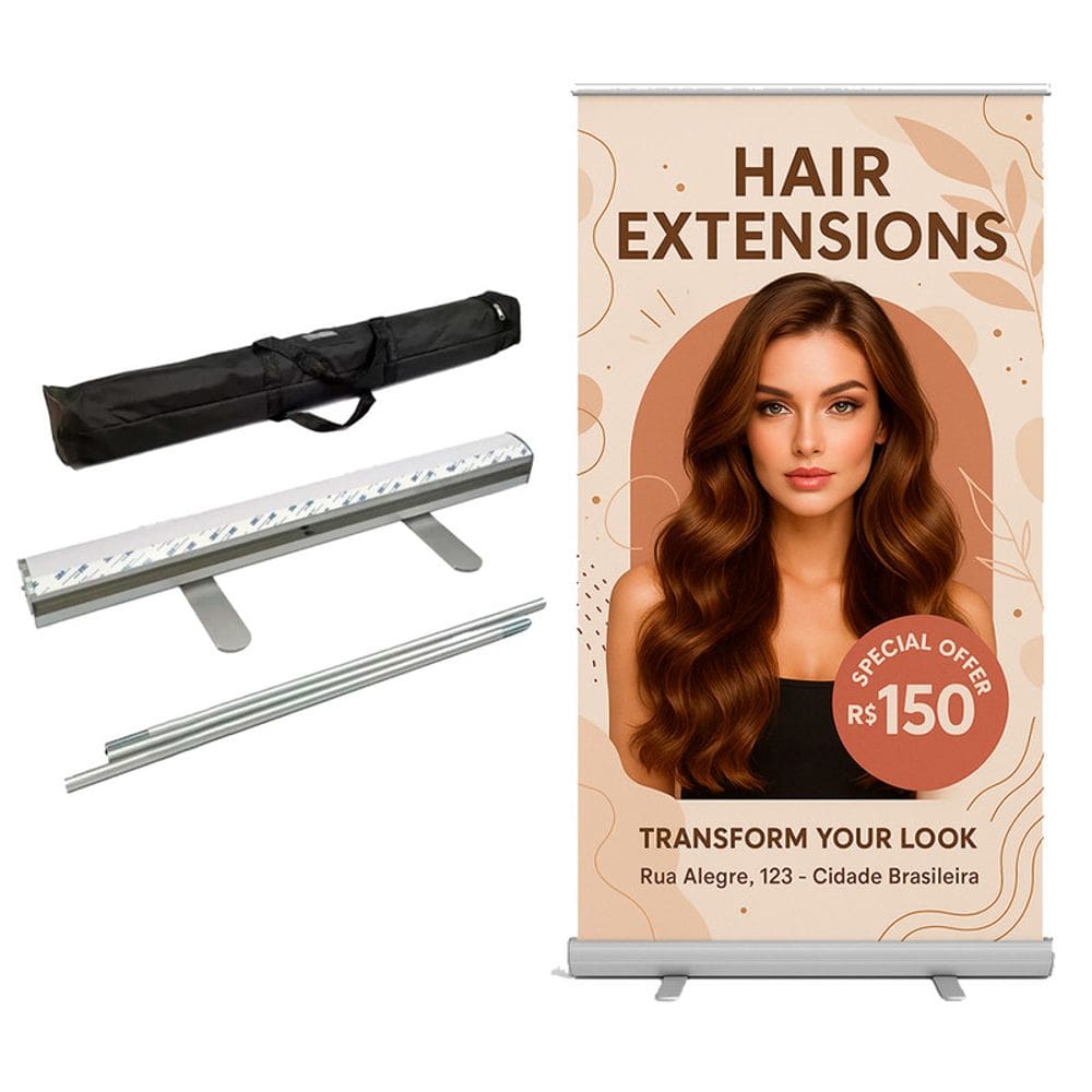 Porta Banner Retrátil com bolsa 80 x 200cm suporte Roll Up