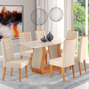 Mesa de Jantar 6 Lugares Dallas Marrom/Blonde/Nude - Viero Móveis