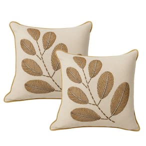 Jogo 2 Almofadas Decorativa Cheia Tecido Daphne Folhagens Ouro 42x42cm - Jolitex