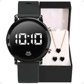 Relogio Aço Inox Feminino Digital + Brincos Presente Silicone Pulseira Ajustável Social Preto Casual
