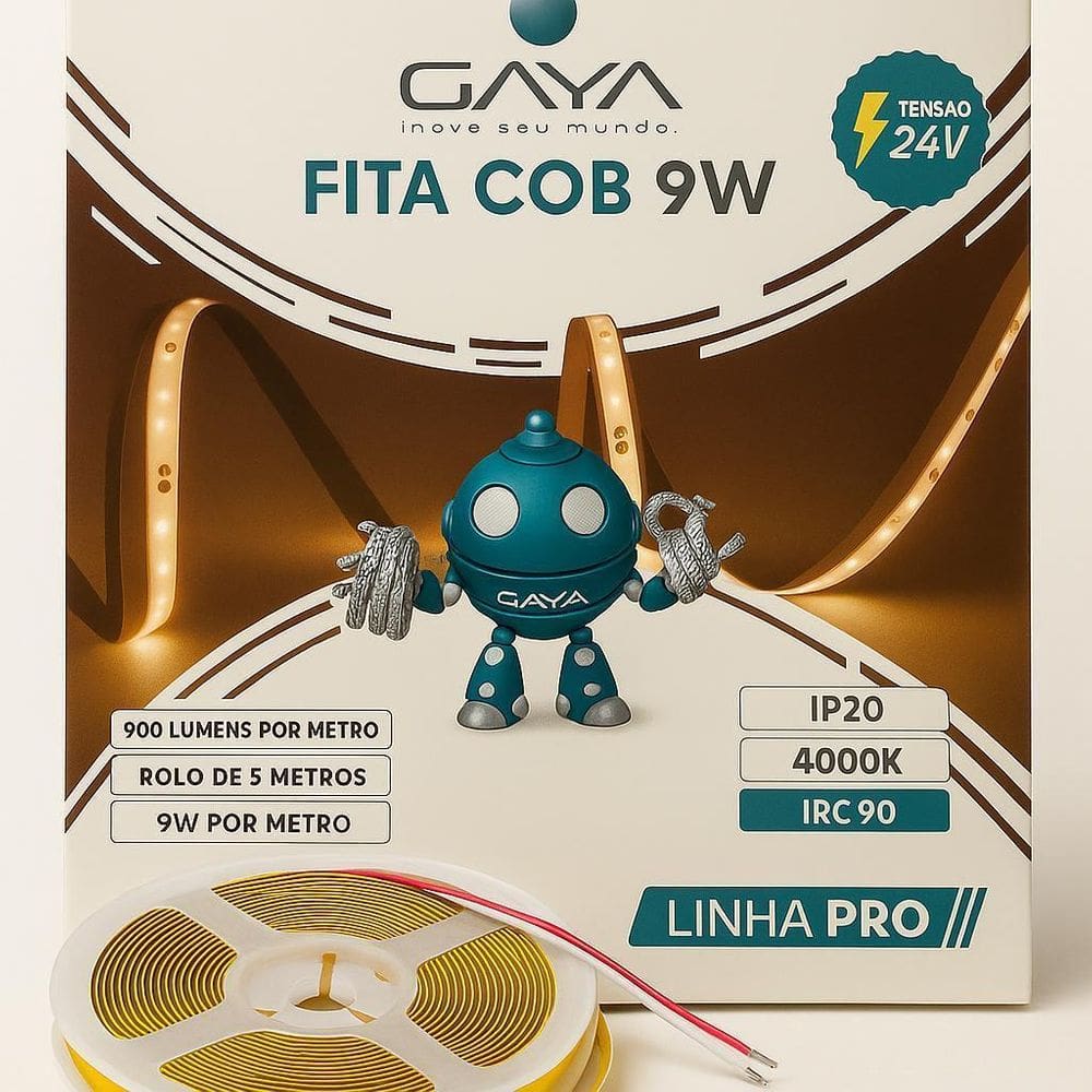 Fita Cob 9W/Mt 24V 4000K Bn 5M Ip20 Linha Pro-Gaya-Gy1447