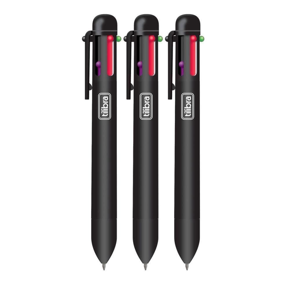 Caixa Caneta Esferográfica Rc6 Cores Tilibra - 0.7mm C/ 3 Unidades Preto