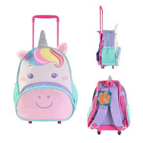 Mochila Infantil Com Rodinhas Unicornio Bolsa Escolar Para Criança Para Estudar Roxa
